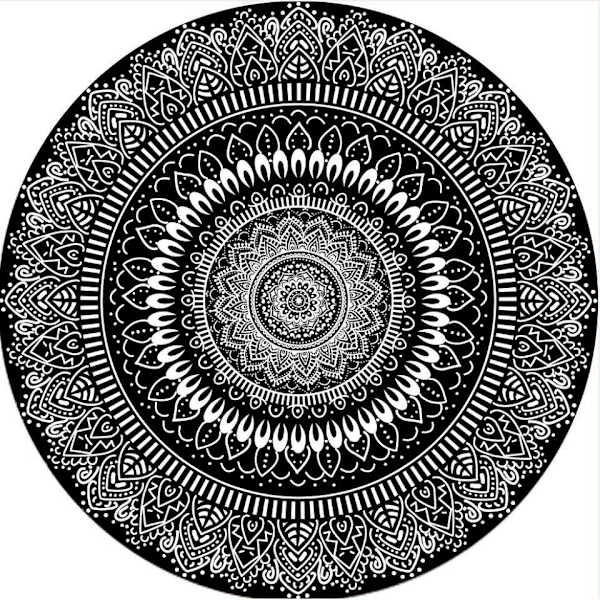 Rund Matte 100cm Svart Mandala Myk Baderomsmatte Sklisikker Vaskbar Aksent Kastematte Myk Gulvmatte for Entré Stue Soverom Barnerom-XIN