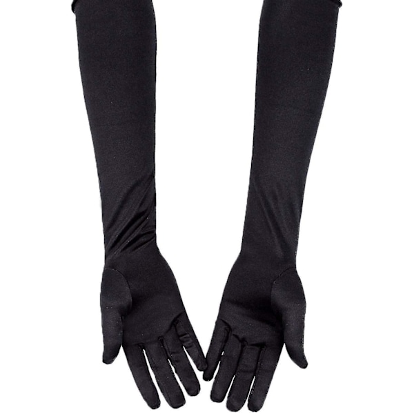 Långa Svarta Satinhandskar Aftonhandskar Operahandskar Svarta 53 cm \"Armbågshandskar För Flickor Kvinnor (svart)