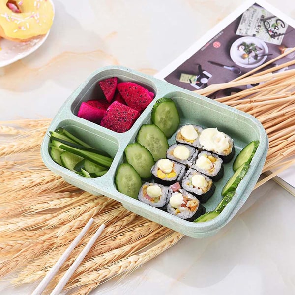 4 stk 3-roms lunsjboks Mikrobølgesikker Bento-boks med gjennomsiktig lokk Matbeholder for matlaging