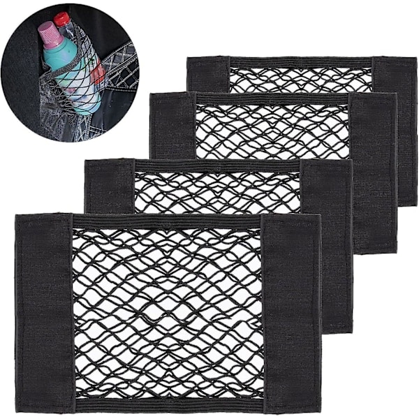 4 stk. bilsikker opbevaring, 30 x 25 cm bilsikkerhedsnet, universel taske velcro sikkerhedsnet, elastisk bagagenet opbevaringsnet Ave