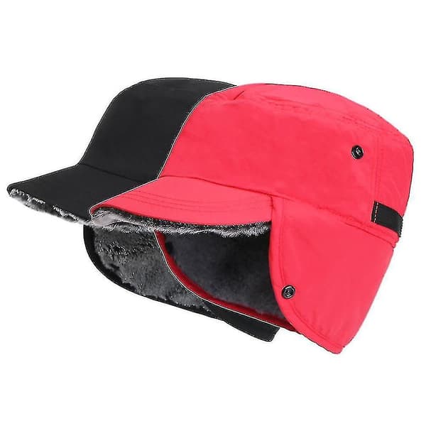 Vintervarm Øreklapper Hat med Spids Kasket Basecap Trapper Vandafvisende Unisex Red