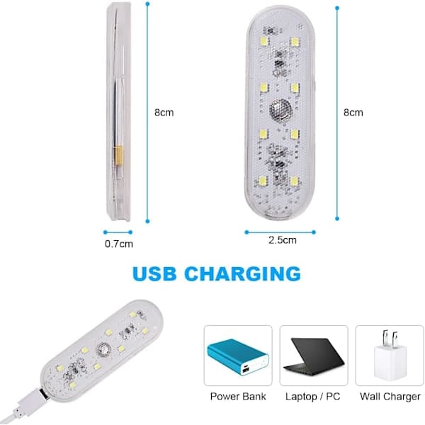 Bil Indvendig Belysning, 2 stk 8 LED Hvidt Lys Touch Switch Bil Interiør