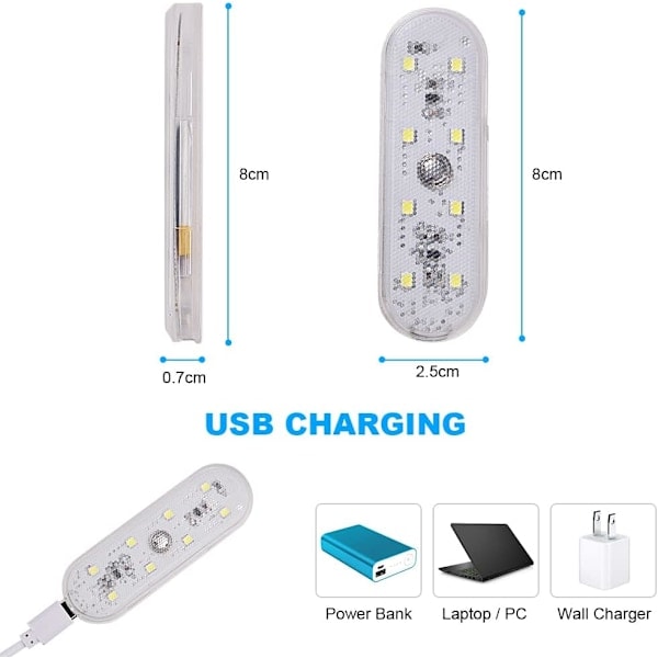 Bil Innerbelysning, 2 st 8 LED Vitt Ljus Touch Switch Bil Interiör