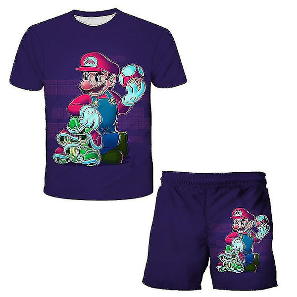 Sommarbaddräkt för barn, tvådelad Super Mario-baddräkt, simdräkt för pojkar, kortärmad baddräkt, baddräkt, tecknad stranddräkt 160