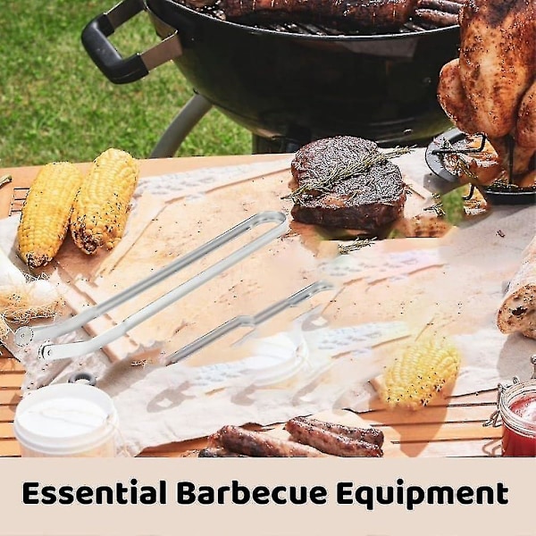 BBQ-makkaran kääntöpihdit ruoanlaittoon, ruostumattomasta teräksestä valmistetut BBQ-keittiöpihdit, pitkävartiset keittiöpihdit makkaran, pekonin ja pihvin kääntämiseen 2Pcs