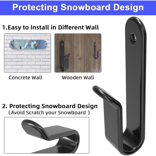 2 stk. Vandrette Snowboard Vægmonteringsklips Snowboard Vægreol Snowboard Montering Opbevaring Snowboard Display Vægmontering