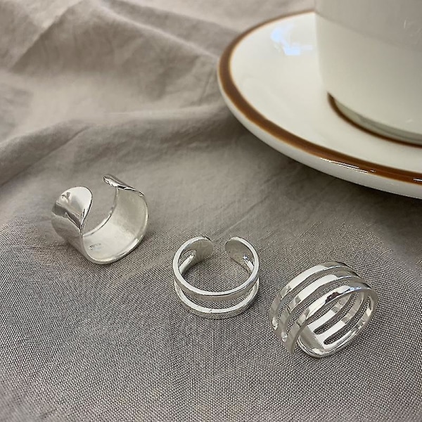 S925 Sterling Silver Ringar För Kvinnor Koreanska Circular Ring Multilayer Wide Face Ring Smycken