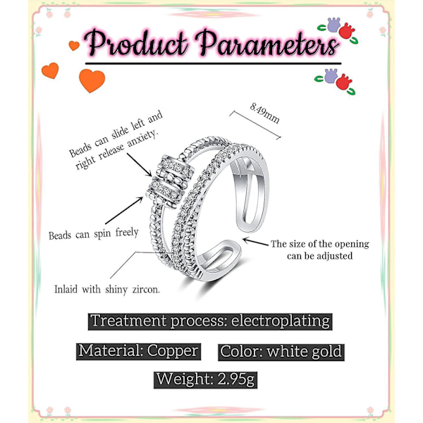Til min datter - Fidget Ring, kvinders justerbar åben drejelig messingring med en minimal personlighed, angst ring med perle spinner. Womengirlszircondec