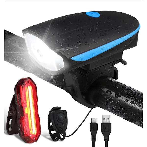 LED-pyöränvalo etu- ja takakellolla, USB ladattava, 1200mAh, superkirkas, IP65 vedenpitävä, 3+5 tilaa, maasto- ja maantiepyöräilyyn