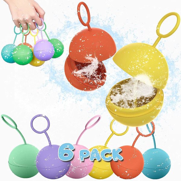 Gjenbrukbare vannballonger for barn, hurtigfyllbare påfyllbare vannbomber, silikon utendørs vannleker Summer Splash Water Party Game 6pcs