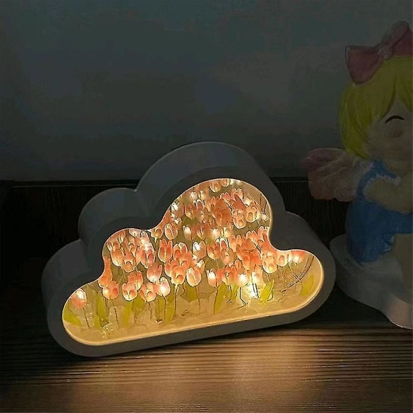 DIY Tulip Night Light, Cloud Tulip Mirror Night Light, Simulation Flower Sovrum Blue A