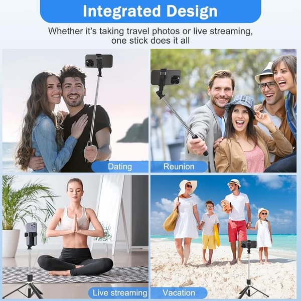 Selfie Stick Tripod with Fill Light, Phone Selfie Stick, Durable Stainless Steel Design, Bluetooth Remote Control and Stable Tripod Support
