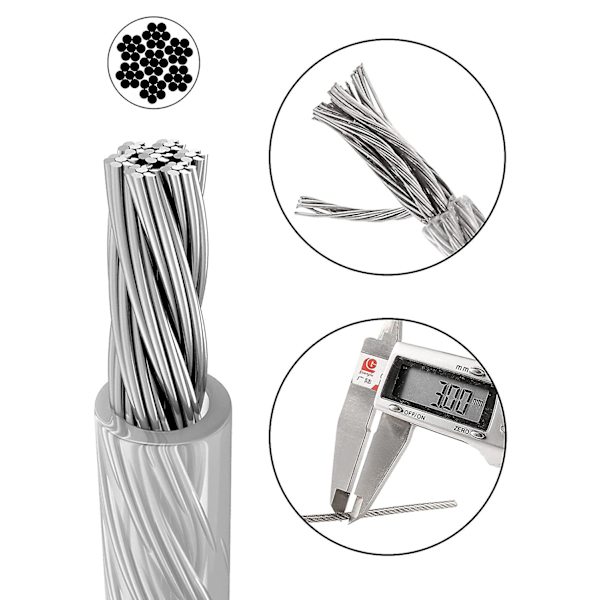 20m Rustfri Stål Wire Ophængningssæt, 3mm PVC Belagt Wire, Med Aluminium Krympehylstre, Dobbelt Huls Wiretang Og Skruetrækker