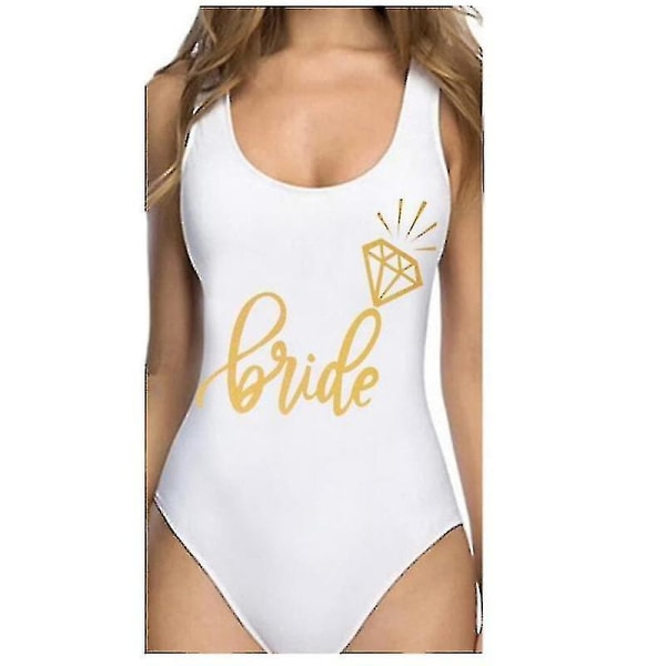 Utdrikningslagsutstyr One Piece Badedrakt Brude- og brudegruppe Dame Badedrakt Strandklær Bride To Be Bryllupsfestdekorasjon ZC56 Swimsuit white S