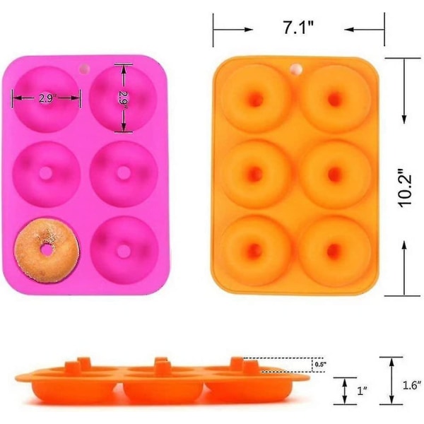 6-hulroms silikon smultringformer sett med 2, non-stick full størrelse, sikker bakebrett Maker Bakepanne for kake kjeks bagels muffins- varmebestandig.