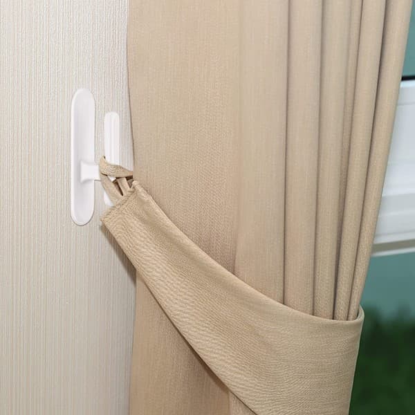 Set of 8 Wall Mounted Self-Adhesive Curtain Hooks with Pull Rope