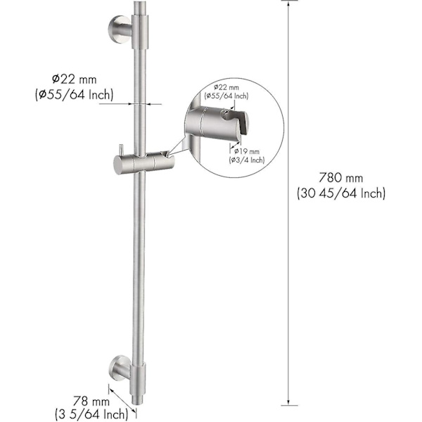 Dusjstang Dusjstang Rustfritt stål Sus 304 Veggskinne Dusj Dusjhodebrakett Dusjfestestang Dusjhode Justerbar 78cm Børstet