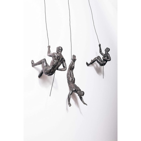 3x bronse klatring rappellering menn trio hengende ornamentfigurer klatre menn Vegghengende figurer rappellering ornamenter