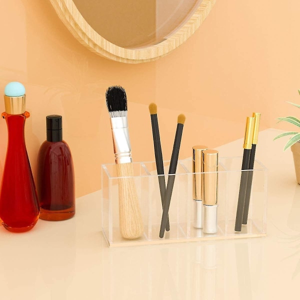 Akrylpenholder 4 rum Klare makeupbørster Holder Blyantskop til hjemmet, kontoret og skolen Bordplade Opbevaring af tilbehør til skrivebordet