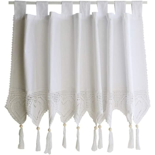 Gardinkappe Elegant Bomuldsvindue med Pompon, Lysfiltrerende, Dekorativ Øvre Status til Stue, Spisestue, Café, 1 Panel