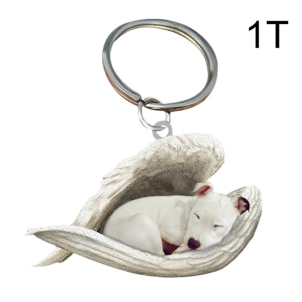 Hängande prydnad nyckelring Söt sovande ängel hundvinge hänge hund present Ca White Staffie