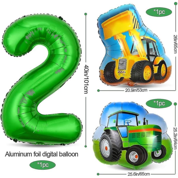 Traktorin syntymäpäiväkoristeet 2-vuotiaille pojille - Vihreä foliopallosisustus [xh]