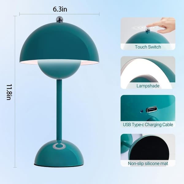 Bud Lamp 30 cm Wireless Touch Lamp Dimmable, 2000mAh Rechargeable Table Lamp, Nordic Bedroom Bedside Lamp Lime Blue Lime Blue