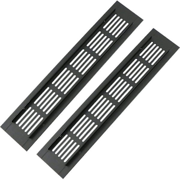 2-pak rektangulær aluminium dørventilationsrist 250x50 mm insektbeskyttelse til RV, garderobe, køkken osv. - Sort