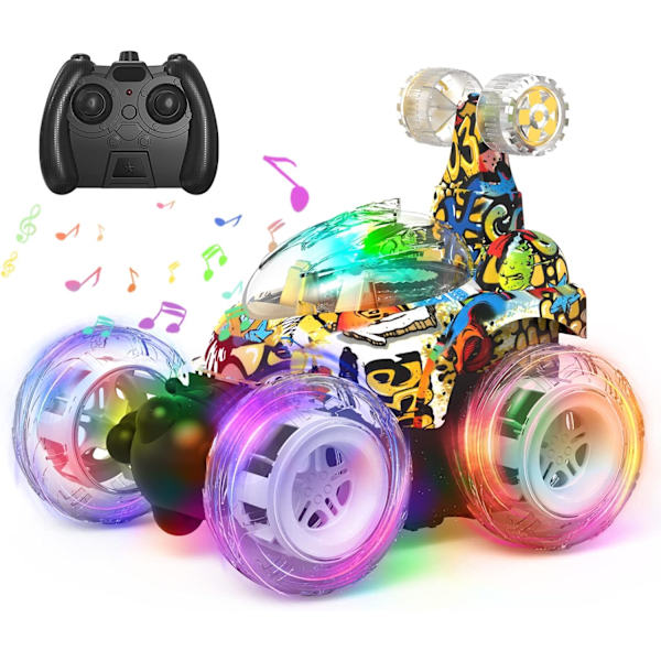 Kauko-ohjattava auto, kauko-ohjattava stunttiauto, voittamaton 360 pyörivä vortex, värillisillä valoilla ja musiikkikytkimellä, ladattava kauko-ohjattava auto