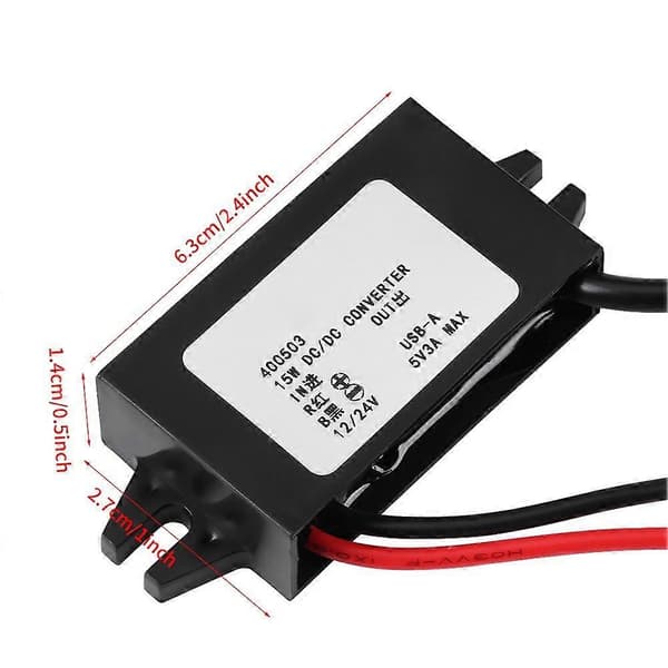PB DC-DC Nedtrappingsadapter 12V til USB 5V 3A Konverter Vanntett Konverterkabel Konvertere