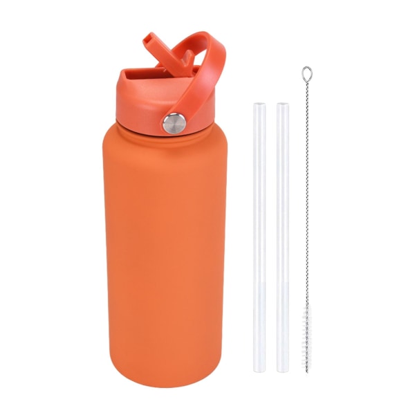 1000 ml vattenflaska i rostfritt stål med sugrör BPA-fri läckagesäker isolerad 24 timmar kall 12 timmar varm sportflaska Orange