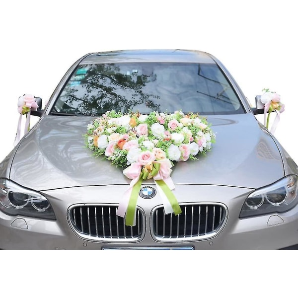 2 stk. Båndblomst for bryllup Kunstig rose Bryllupsbil Dekor Blomst Mir