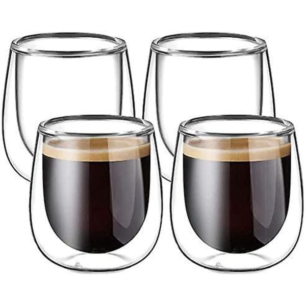 Dobbeltvæggede espresso-kaffeglaskopper Glas Borosilikatglas til te Dessert 120 ml sæt med 4