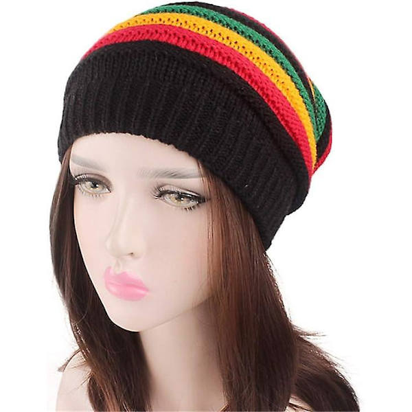 Mode Bob Marley Jamaica Reggae Hat Multi-Farvet Stribet Rasta Hat Slouchy Baggie Beanie Skullies Gorro Rasta Kvinder
