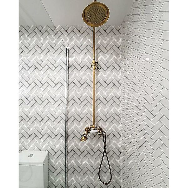 Set med 3, självhäftande köksplattor, självhäftande väggplattor för vägg, badrum, dusch, med fiskbensmönster, skala och fäst, Vit