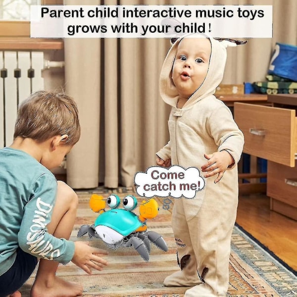 Krypende Krabbe Baby Leke Med Musikk Og LED-Lys, Mageleke Som Automatisk Unngår Hindringer Og Veileder Babyen Til Å Krype