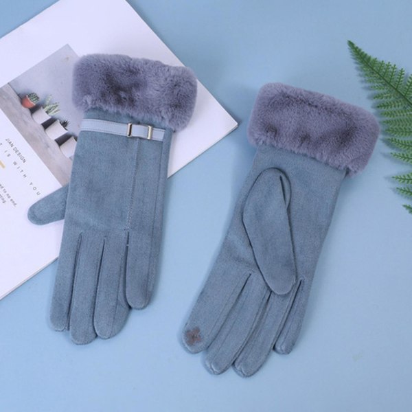 Mockahandskar för kvinnor med fleece och tjock mocka T-ouch-skärm