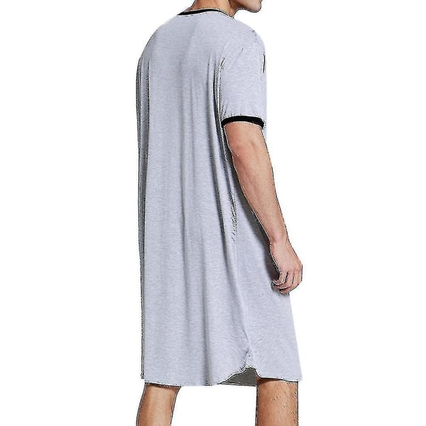 Män Comfy Loose Pyjamas Nattlinne Nattkläder Lång Nattskjorta Loungewear Sovkläder Grey XL