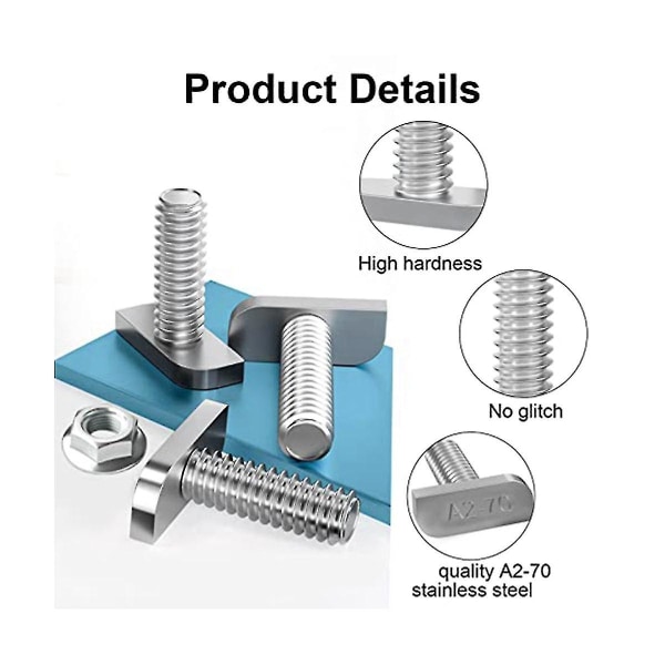 15 stk T-sporbolterstatning,m8 X 20 skruer, A2-70 skinneskinneskruer Spormuttere med 15 flensmutter