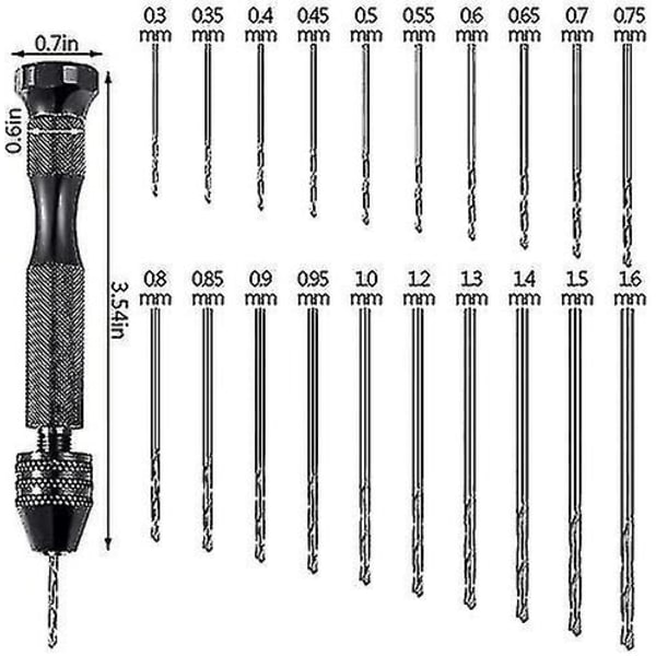 21-delars Stiftstädset Inkluderar Handborr Stiftstäd Och 20 Mini Twist Borr (0,3-1,6mm) [Fri Frakt]