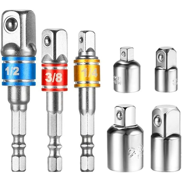 Sekskantbor Reducer Tilslutning Sokkeladapter 3 stykker Socket Extension Adapter Bit Sæt + Sæt med 4 Reducer Adaptere Til Skraldenøgle/Socket Wrenc