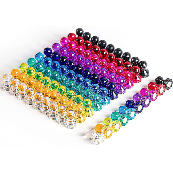 100 st tryckstiftsmagneter, kylskåpsmagneter med 10 olika färger, små runda magneter för flera användningsområden för kylskåp, torrraderingstavla, whiteboard