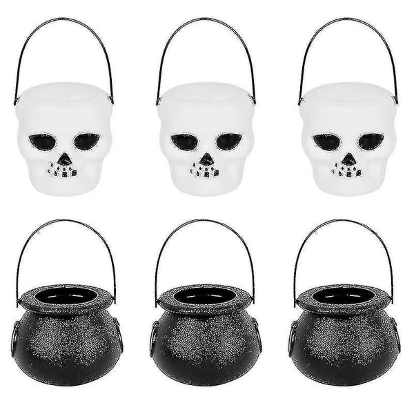 6 stk Mini Halloween Godteri bøtte Pot Heks Skjelett Kjeleholder Krukke Trick Or Treat Halloween Fest Dekorasjon Rekvisitter Barneleke