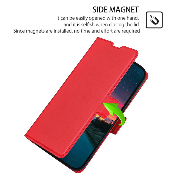 För Nokia C32 Pu Läder case med kortplats. Reptåligt cover Red