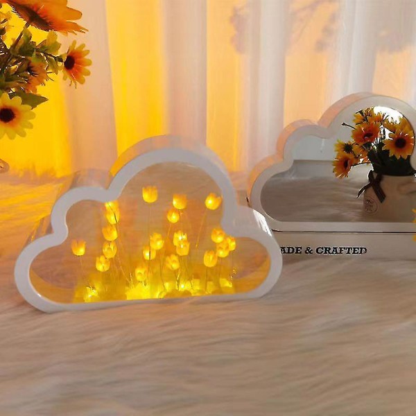 Diy Tulip Night Light, Cloud Tulip Mirror Night Light, Simulation Flower Makuuhuone