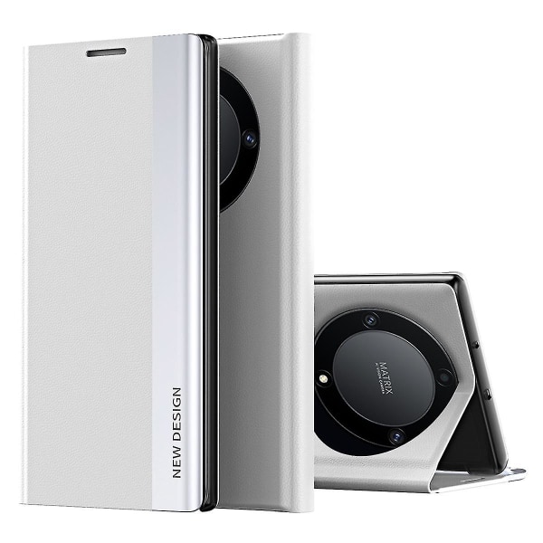 Kompatibel Honor Magic 5 Lite 5g /x9a 5g galvanisering Pu Leather Flip Stand Phone Cover Phone Case-i Silver