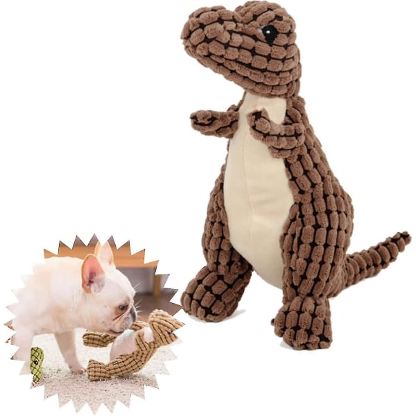 Oförstörbar Robust Dino, Pipande Hundleksaker För Aggressiva Tuggare, Okrossbar Fylld Plyschhundleksak coffee
