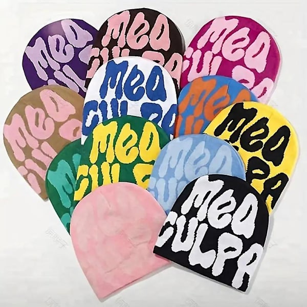 Hip Hop Strikket Beanie Caps Candy Farge Y2k Skallehatt Elastisk Foldbar Dame Trend Strikket Hatt Varme Beanies Green white