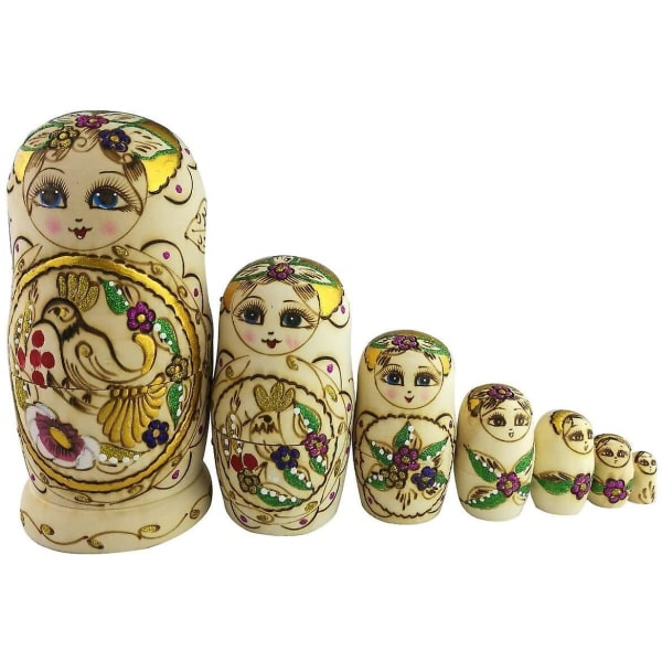Set 7 st Flicka med bild trä stapling leksak toddler docka traditionell rysk