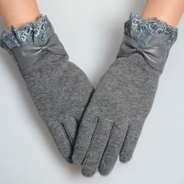 Lace Bowknot Handsker Ikke-fleece Touches Screen Handsker Komfortable varme handsker